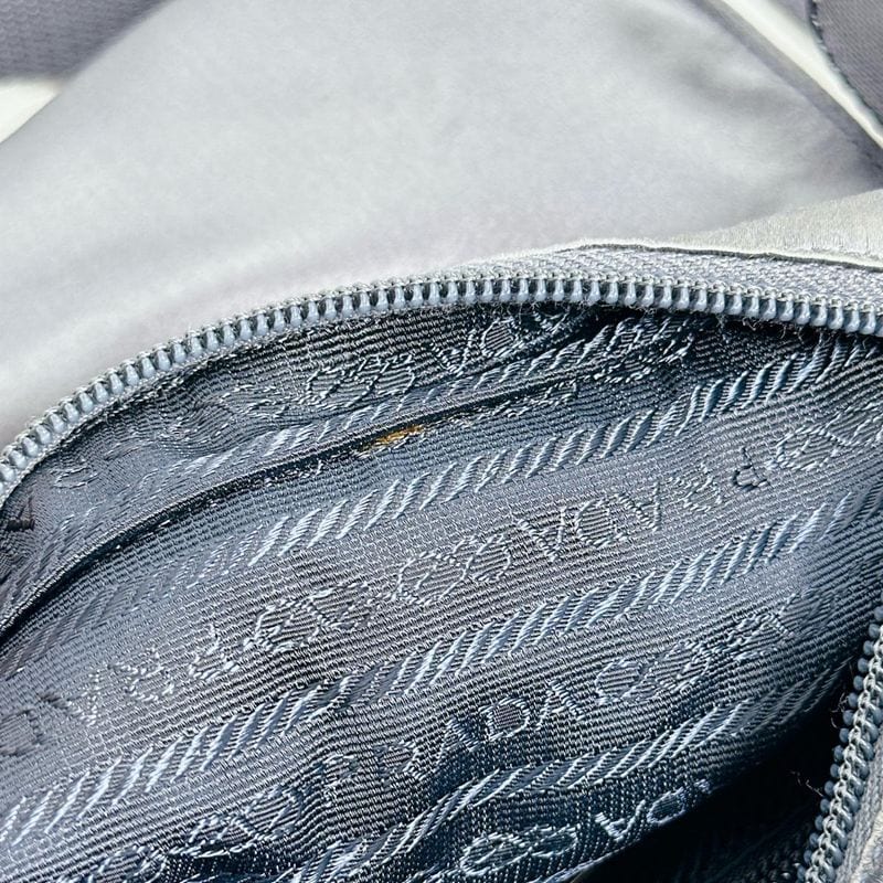 Prada Triangle Logo Pochette Silk Satin Shoulder Bag Prada Light Gray