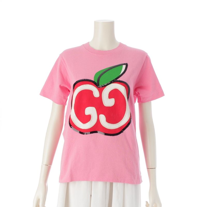Gucci '20 Cotton GG Apple Sequined Short Sleeve T-shirt Top 580762 Pink XXS