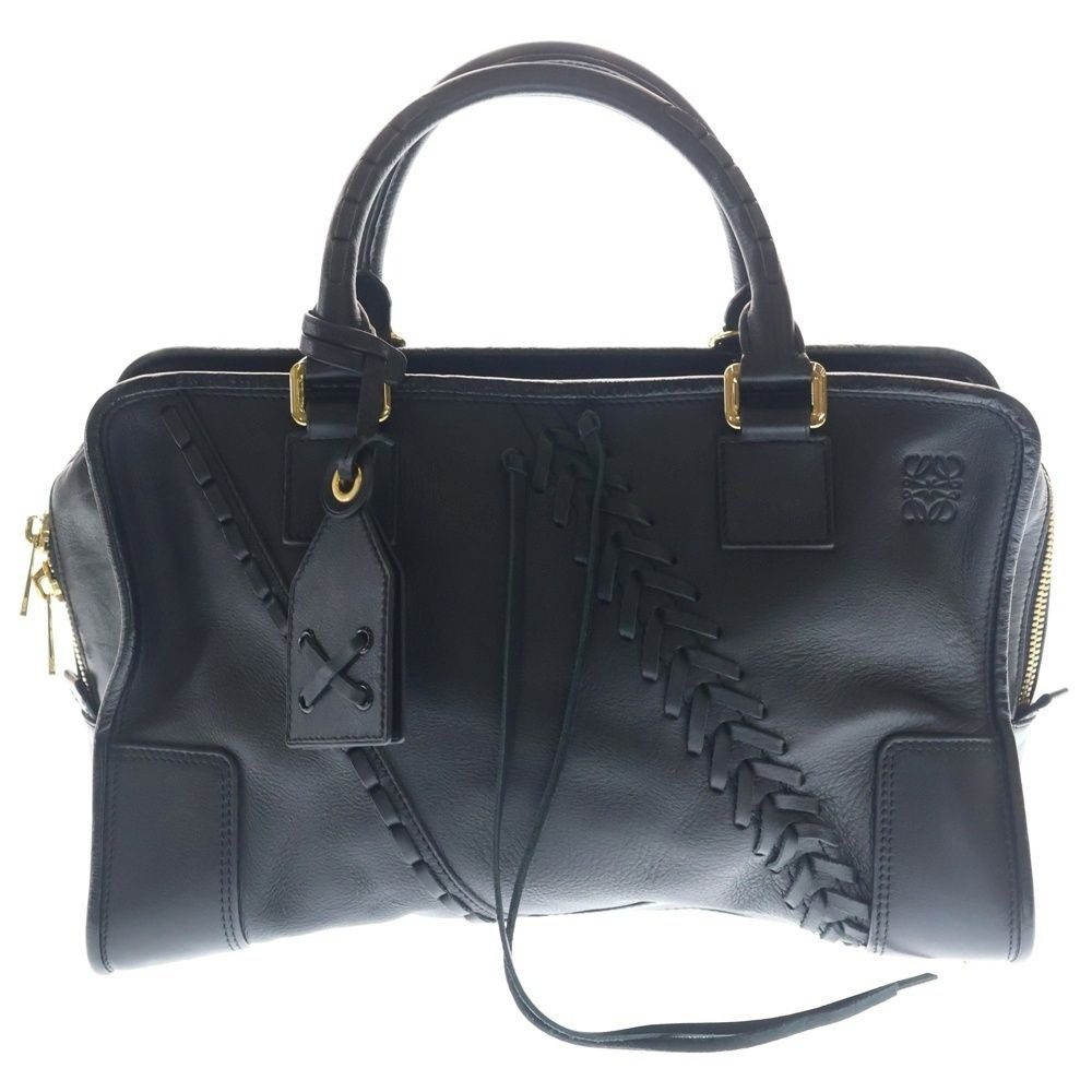Loewe Amazona 36 Mini Boston Bag Black Lace Leather Gold