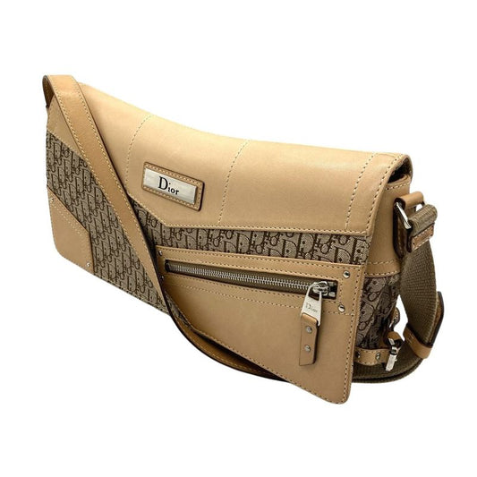 Dior Street Chic Shoulder Bag Leather Beige Silver Hardware Women's