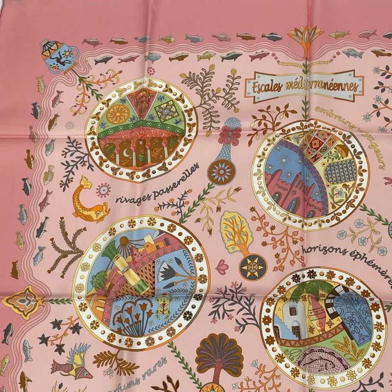 Hermes Carre 90 Escales Mediterraneennes Mediterranean Port City Scarf Silk