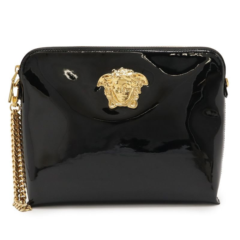 Versace Medusa Clutch Bag Second Enamel Patent Leather Black Gold Hardware