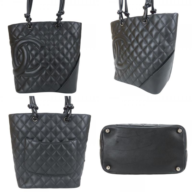 Chanel Tote Bag A25167 Cambon Line Medium Leather Black Silver Hardware 8 Unit
