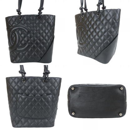 Chanel Tote Bag A25167 Cambon Line Medium Leather Black Silver Hardware 8 Unit