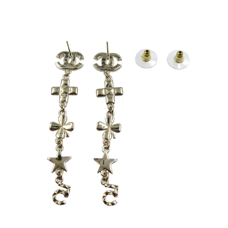 Chanel B23C Coco Mark Star Ab9853 2023 Metal Rhinestone Gold Green Red Earrings