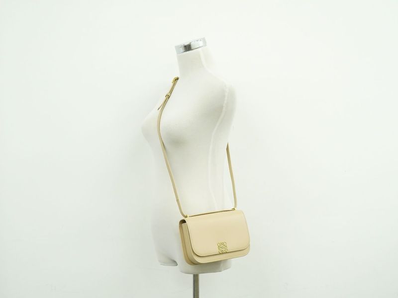 Authentic Loewe Goya Small Shoulder Bag Pochette Leather Beige Goya Bag