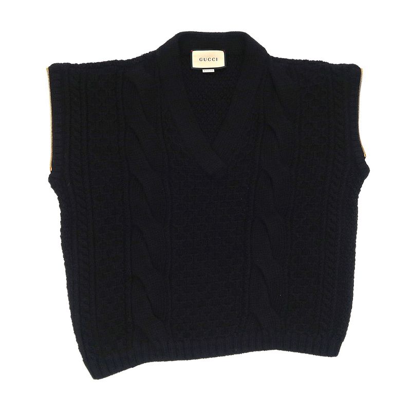 Gucci Detachable Sleeve Cable Knit S BK 680968 Wool 2WAY Women's