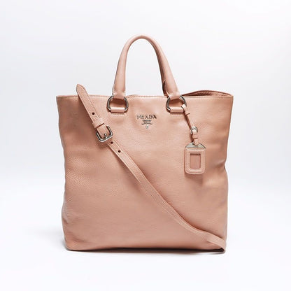 Prada Shoulder Bag 2-Way Leather Silver