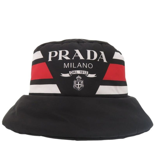 Prada Re Nylon Logo Print Volume Bucket Hat Polyester Polyamide Black 0673