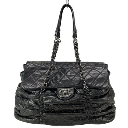 Chanel Matelasse Black Chain Shoulder Bag / Silver Hardware / Gathered Lambskin