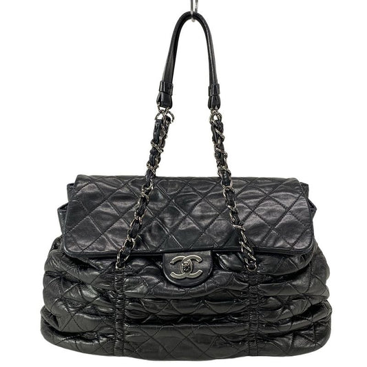 Chanel Matelasse Black Chain Shoulder Bag / Silver Hardware / Gathered Lambskin