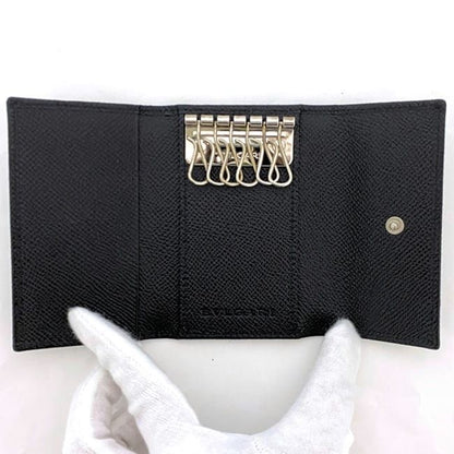 Bulgari 6ring Key Case Black Logomania Unused Excellent Condition Grained