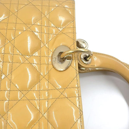 Christian Dior Canage 2WAY Shoulder Bag Enamel Leather Beige Handbag Gold