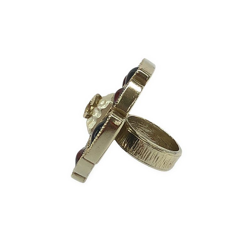 Chanel Flower Ring Coco Mark Stone Ring - Gold - Women's