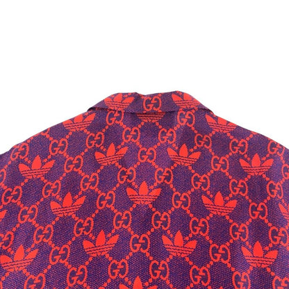 Gucci Adidas Collaboration Size 50 Red Purple Silk 691522 Short Sleeve Shirt