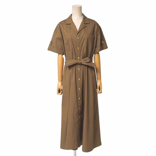 Celine Cotton Twill Safari Dress Size 34 Sulky Logo Gold Button Belted Ribbon