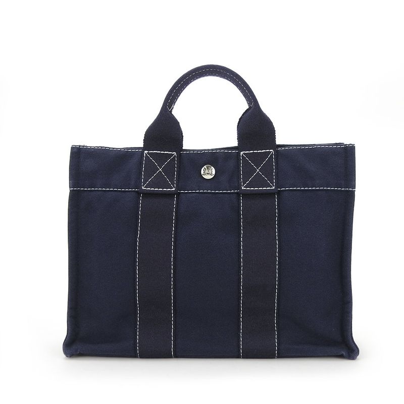Hermes Handbag Tote PM Deauville Canvas Navy Casual Women Men Hermes