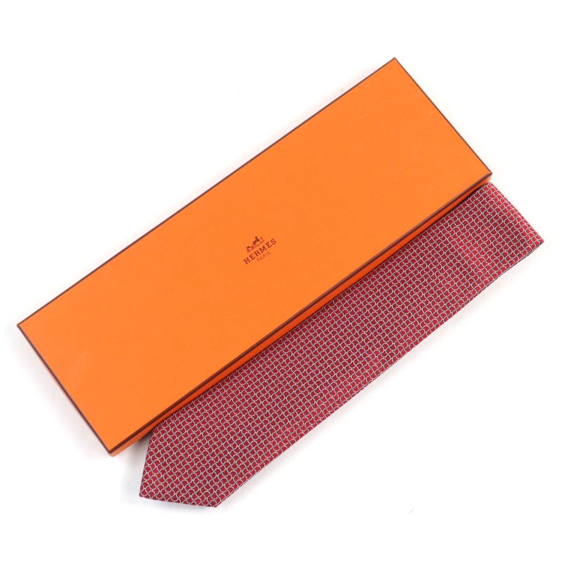 Hermes 659142t Cravate 100% Silk All-over Design H Logo Lining Red With Box