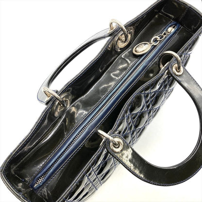 Christian DIOR Lady Dior Canage Handbag Patent Leather Black Silver Hardware
