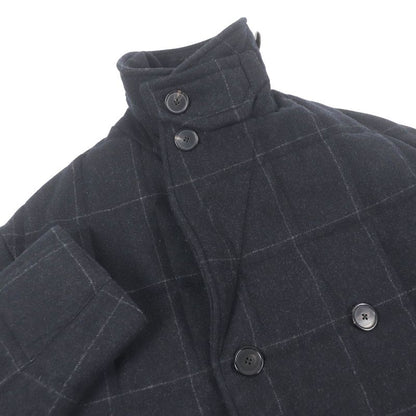 Hermes 23AW Cashmere Blend Windowpane Padded Double Breasted Coat Patted Coat