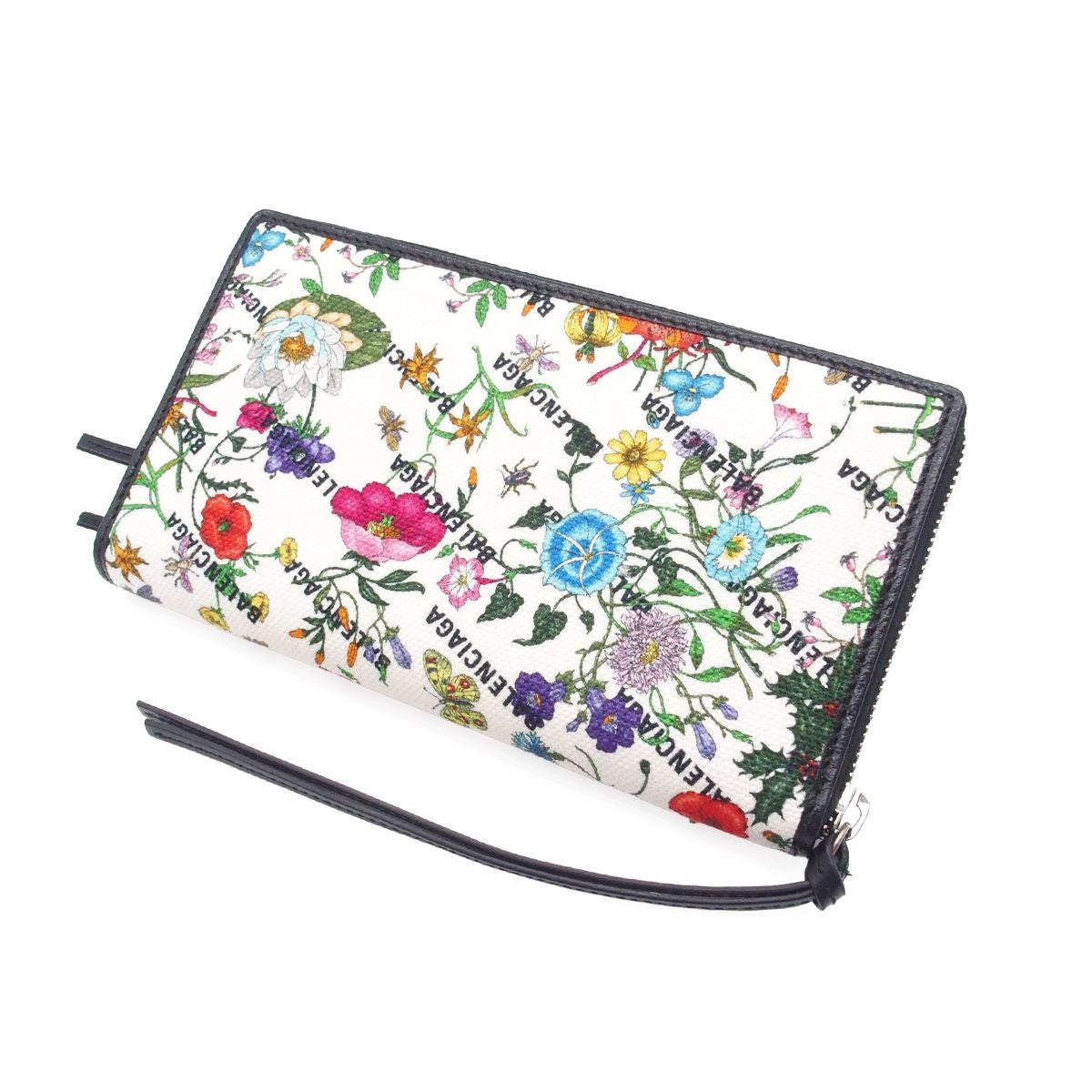 Balenciaga Neo Classic Wallet White Black Multicolor Canvas Leather Flora Print — view 2