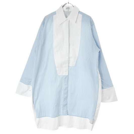 Loewe Asymmetrical Bib Striped Shirt S540y06x62 Blue and White 38