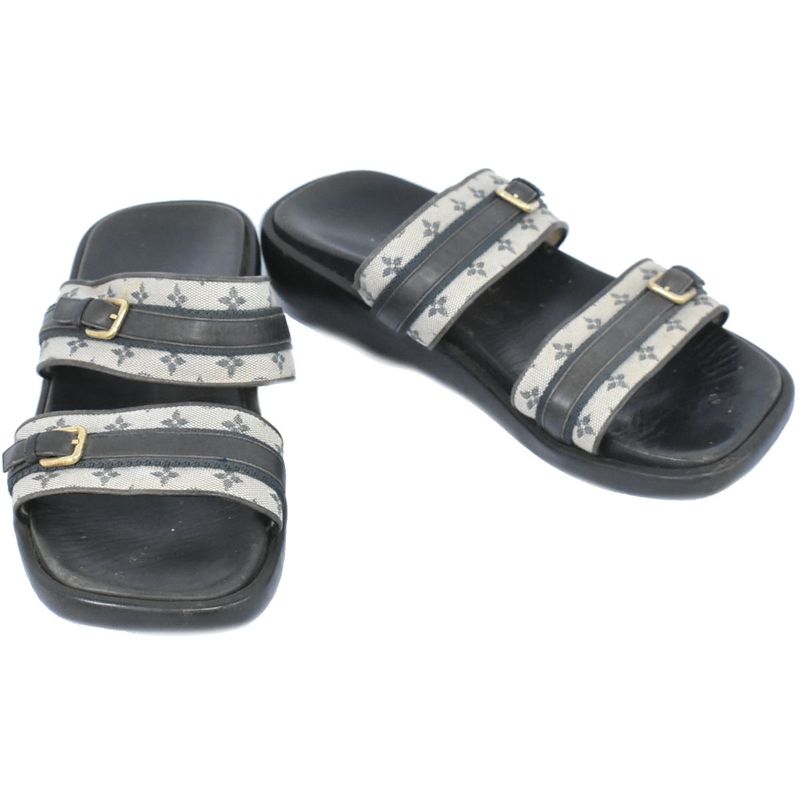 Authentic Louis Vuitton LV Monogram Comfort Sandals 36 Leather Canvas Black