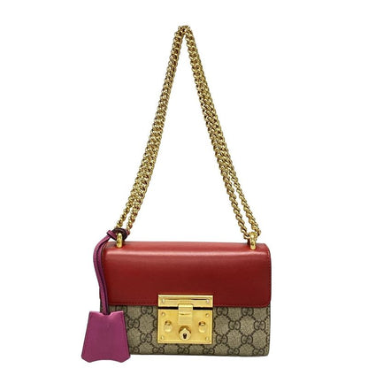 Gucci Shoulder Bag Padlock GG Small 409487 Dark Brown X Red X Multi Chain