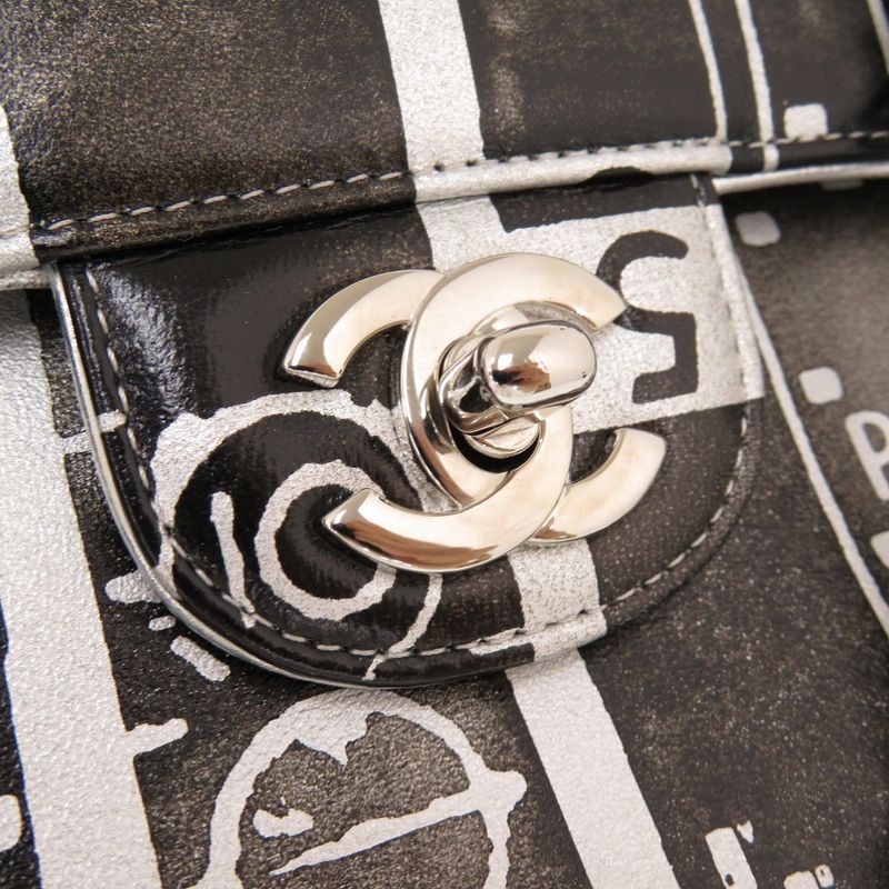 Chanel Matelasse 25 Print Double Flap Leather Black 23rd Silver Hardware