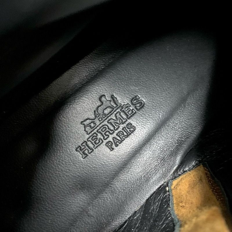 Hermes Boots Short Boots Shoes Suede Brown Silver Hose