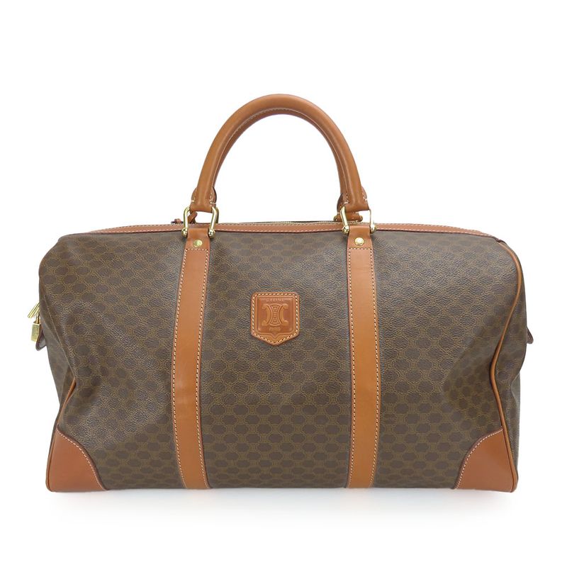 Celine Boston Bag Macadam PVC Leather Brown Gold Hardware Travel Hardware