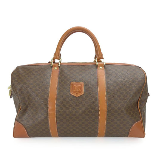 Celine Boston Bag Macadam PVC Leather Brown Gold Hardware Travel Hardware