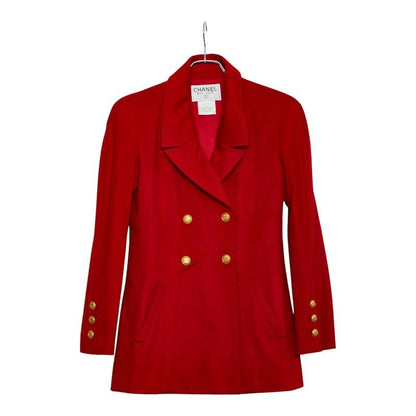 Chanel Coco Mark Button Jacket Double Size: 38 P08267v05008 Red Cashmere