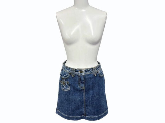 Louis Vuitton Denim Skirt Monogram Blue Gold
