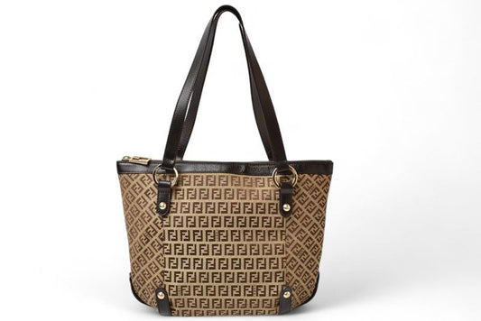 Fendi Tote Shopping Bag Zucchino Fendi Bag Zucca Pattern Brown