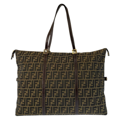 Fendi Zucca Brown Gold Canvas Leather Tote Shoulder Bag