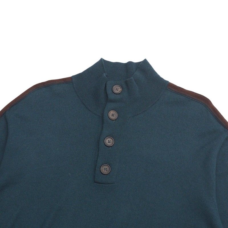 Hermes Knit Sweater Tops Wool Cashmere Half Button High Neck Green Brown