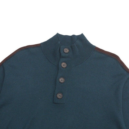 Hermes Knit Sweater Tops Wool Cashmere Half Button High Neck Green Brown