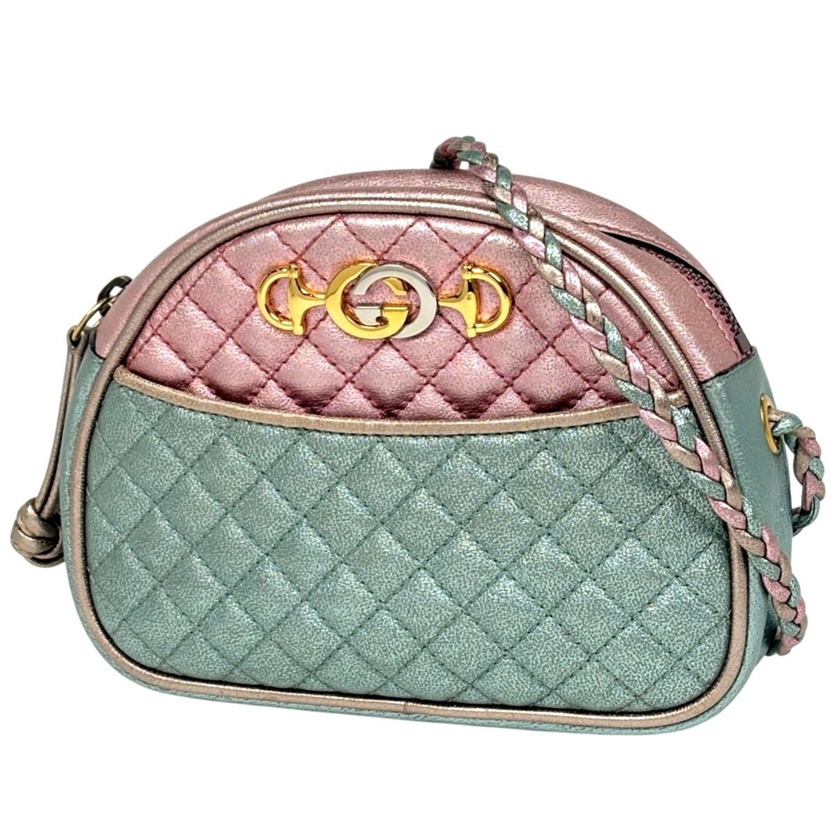 Gucci Horsebit Shoulder Bag Leather Green Pink