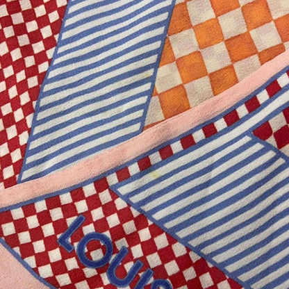 Louis Vuitton Bandeau Checkered Silk Scarf Pink and Multicolor