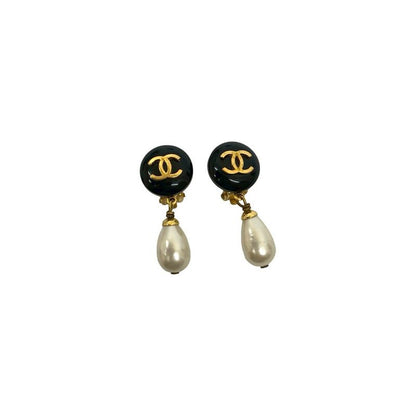 Chanel Vintage Coco Mark Motif Fake Pearl Earrings Accessories 95A