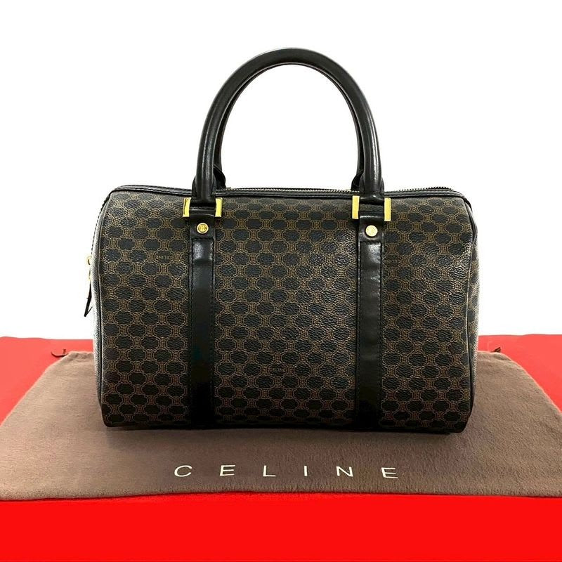 Celine Vintage Macadam Blason Triomphe Pattern Leather Handbag Mini Boston Bag