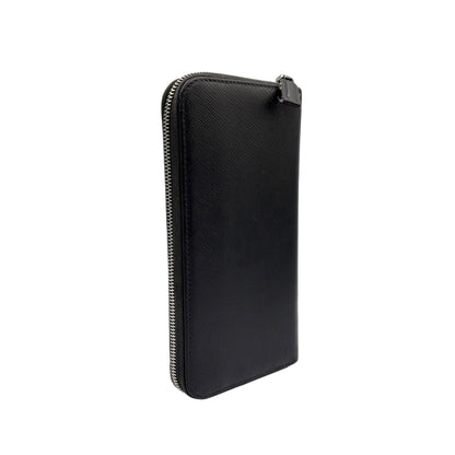 Prada Zip Around Leather Black Wallet Silver — view 2