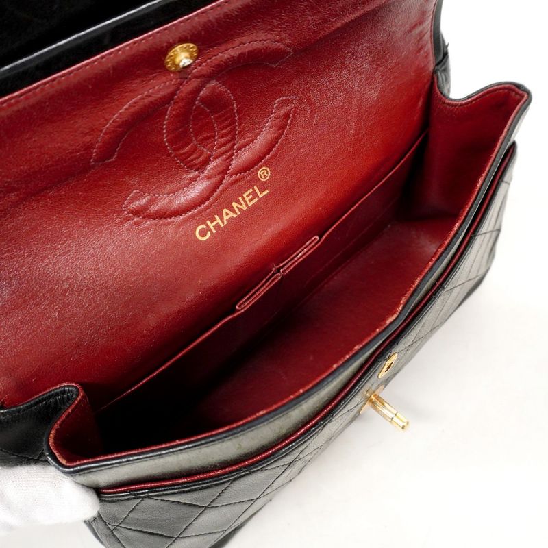 Chanel Shoulder Bag Matelasse Lambskin Black Gold Hardware Women