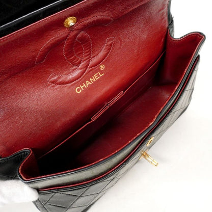 Chanel Shoulder Bag Matelasse Lambskin Black Gold Hardware Women