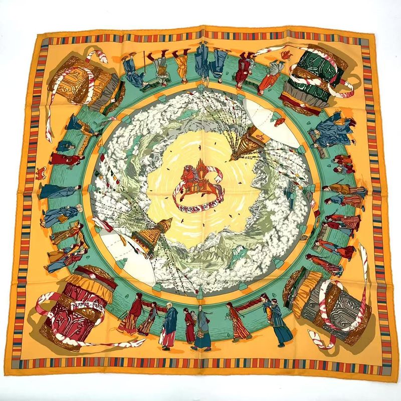 Hermes Carre 90 Scarf Silk Prieres AU VENT Prayer In The Wind Orange
