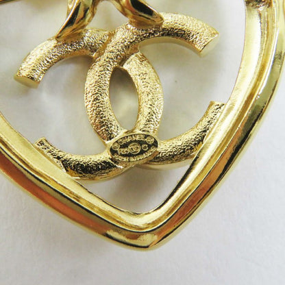 CHANEL F23C Coco Mark Heart Brooch With Rhinestones Gold With Box Ladies
