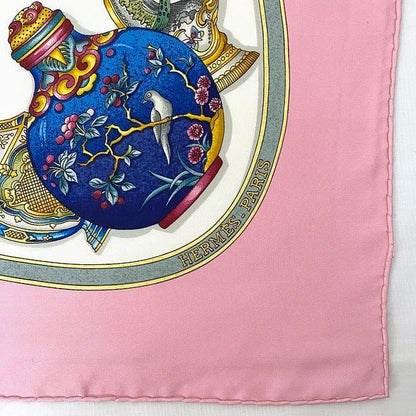 Hermes Scarf Carr 90 Pink White Perfume Bottle Cleaned