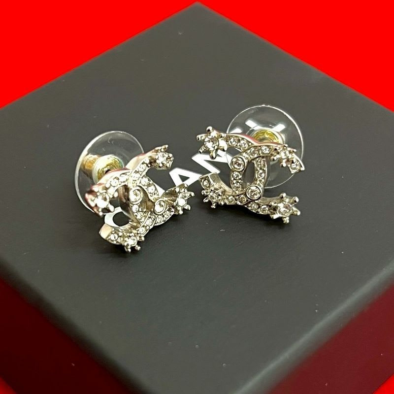 Chanel Coco Mark Motif Metal Rhinestone Earrings 23FP