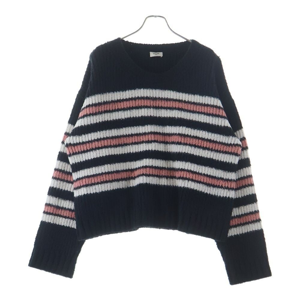 Celine Crew Neck Border Knit Sweater Navy